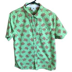 Disney Pizza Planet Toy Story green camp shirt Size Medium button down Mens